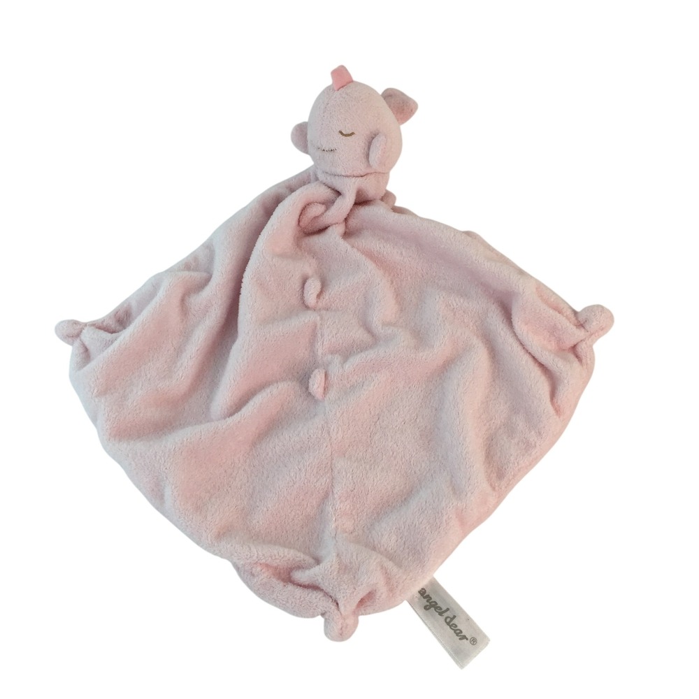 Angel Dear Whale Lovey Security Blanket 13in Pink Baby Plush Knotted Corners